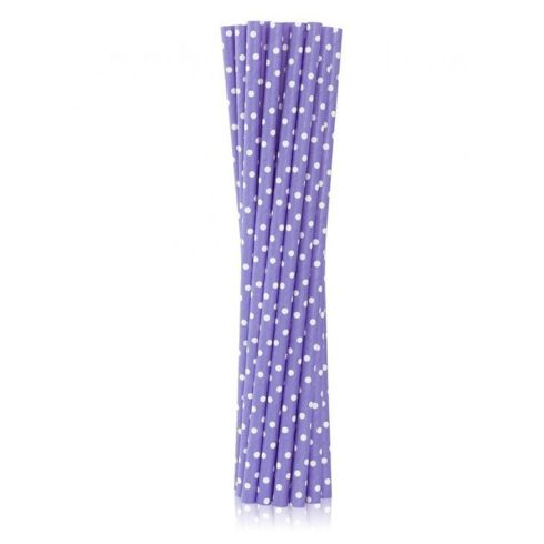Purple Dots lila papír szívószál 12 db-os