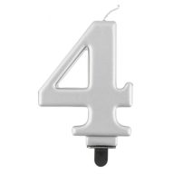   Brojevi Metallic Srebrna svijeća u obliku broja 4, svijeća za tortu