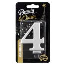 Brojevi Metallic Srebrna svijeća u obliku broja 4, svijeća za tortu