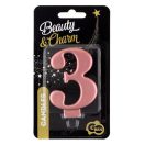 Brojevi Metallic Rose Gold svijeća u obliku broja 3, svjećica za tortu