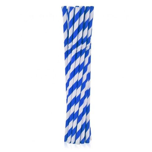 Blue Stripes kék rugalmas papír szívószál 12 db-os