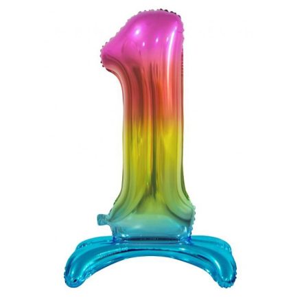 Rainbow színes 1-es szám fólia lufi talppal 74cm