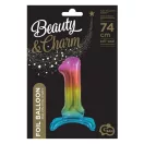 Színes Rainbow 1-es szám fólia lufi talppal 74 cm