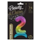 Színes Rainbow 2-es szám fólia lufi talppal 74 cm