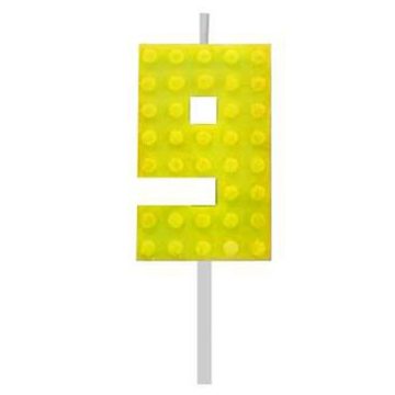   Building Blocks építőkocka tortagyertya számgyertya sárga 9-es