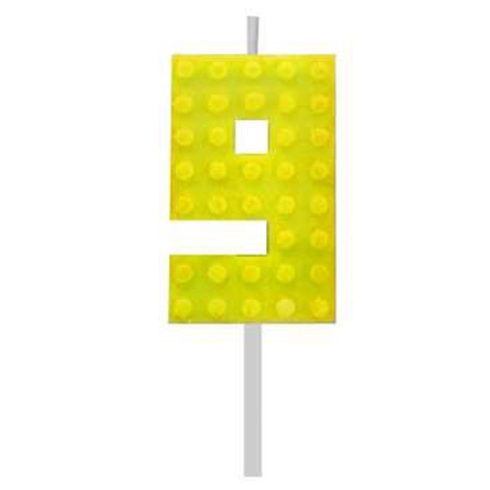 Building Blocks építőkocka tortagyertya számgyertya sárga 9-es
