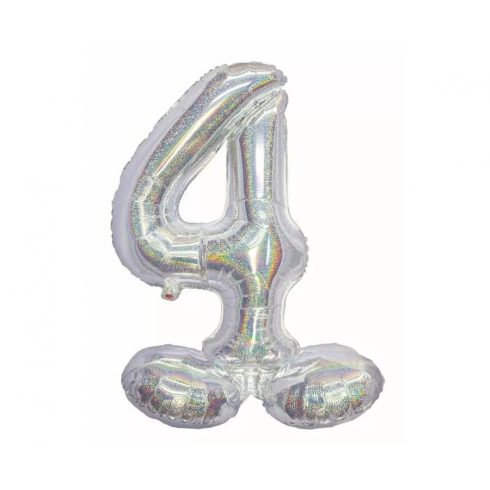 Holographic Silver Ezüst 4-es szám fólia lufi talppal 72cm