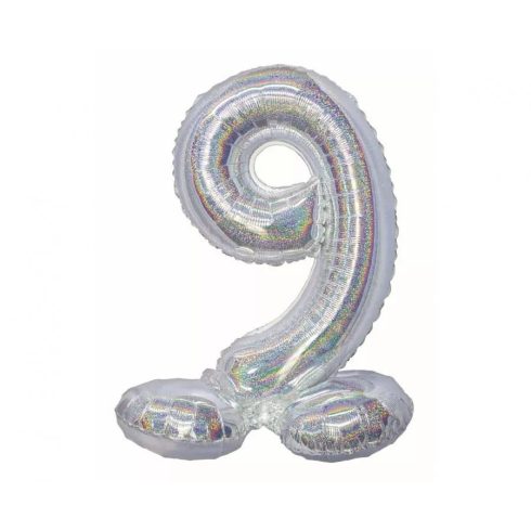 Holographic Silver Ezüst 9-es szám fólia lufi talppal 72cm