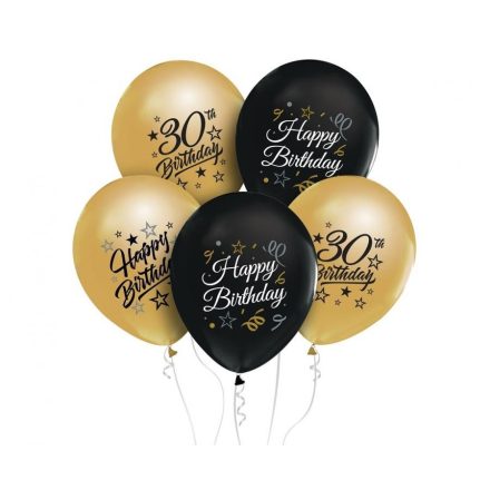 Gold-Black arany-fekete happy birthday 30 léggömb lufi 5 db-os