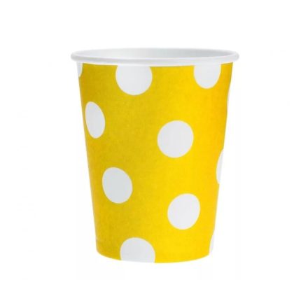 Yellow Polka Dots sárga papír pohár 6 db-os 270ml