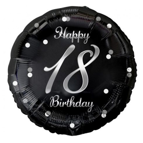 Happy Birthday black-silver 18 fólia lufi 36cm
