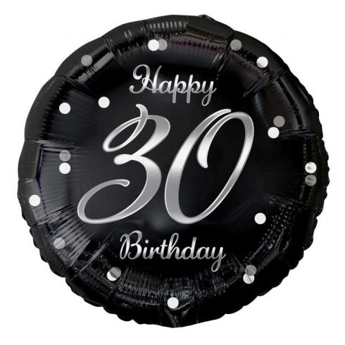 Happy Birthday black-silver 30 fólia lufi 36cm