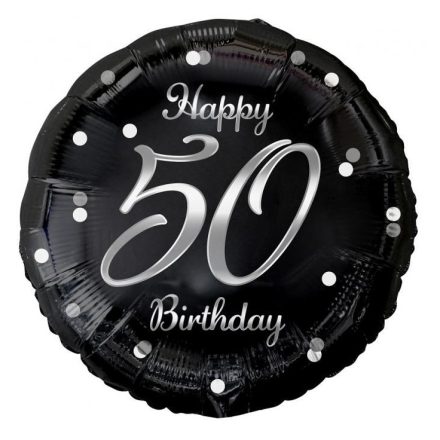 Happy Birthday black-silver 50 fólia lufi 36cm