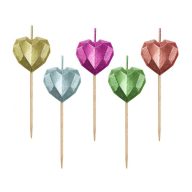   Ljubav Metallic Heart Svijeća u obliku srca za tortu, set svijeća, 5 komada