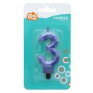 Brojevi Diamond Metallic Plava svijeća za tortu broj 3