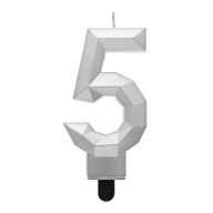 Brojevi Diamond Metallic Srebrna svijeća broj 5 za tortu