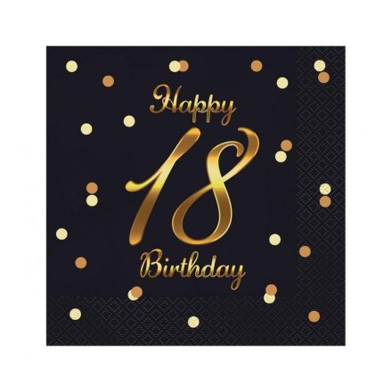 B&C Happy Birthday black-gold 18 szalvéta 20 db-os 33x33cm