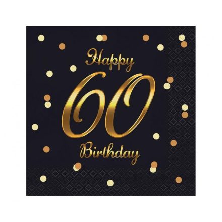 B&C Happy Birthday black-gold 60 szalvéta 20 db-os 33x33cm