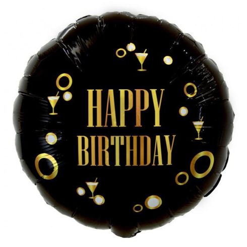 Happy Birthday black-gold party fólia lufi 36cm