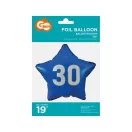 Kék Happy Birthday 30 Blue csillag fólia lufi 44 cm