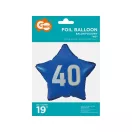 Kék Happy Birthday 40 Blue csillag fólia lufi 44 cm