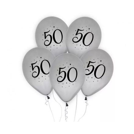 Happy Birthday 50 silver léggömb lufi 5 db-os