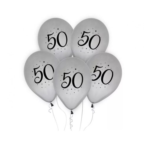 Happy Birthday 50 silver léggömb lufi 5 db-os
