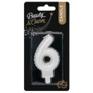 Brojevi Pearly Bijela svijeća u obliku broja 6, tortna svijeća