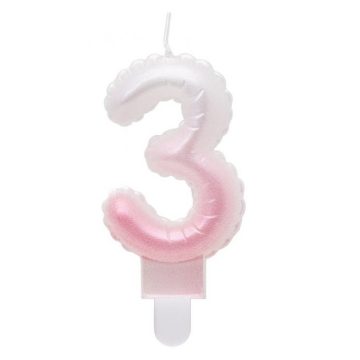   White-Pink Ombre fehér-rózsaszín számgyertya tortagyertya 3-as