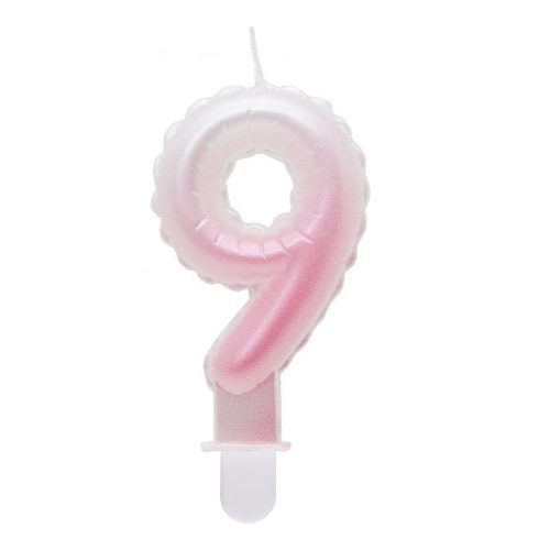 White-Pink Ombre fehér-rózsaszín számgyertya tortagyertya 9-es