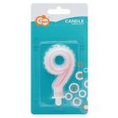 Brojevi Ombre Bijelo-ružičasta svijeća u obliku broja 9, svjećica za tortu