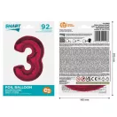Piros 3-as Red szám fólia lufi 92 cm