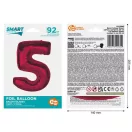 Piros 5-ös Red szám fólia lufi 92 cm