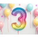 Színes 3-as Rainbow szám fólia lufi 92 cm
