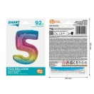 Színes 5-ös Rainbow szám fólia lufi 92 cm