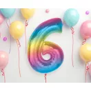 Színes 6-os Rainbow szám fólia lufi 92 cm