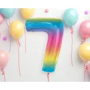 Színes 7-es Rainbow szám fólia lufi 92 cm