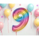Színes 9-es Rainbow szám fólia lufi 92 cm