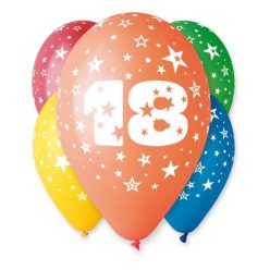   Happy Birthday 18 Star léggömb, lufi 5 db-os 12 inch (30cm)