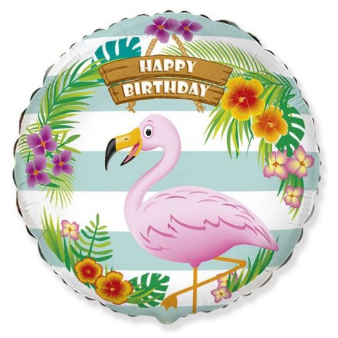 Happy Birthday flamingó színes fólia lufi 46cm 