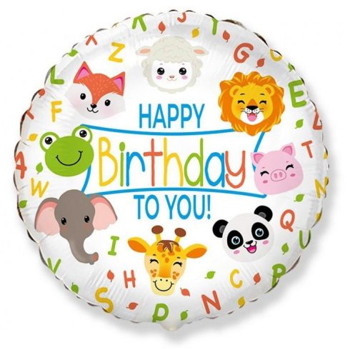 Happy Birthday Animals állatos fólia lufi 48cm