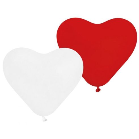 Red-White Heart szív léggömb lufi 5 db-os 10 inch (25cm)