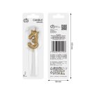 Brojevi Champagne Crown Zlatna svijeća broj 3, svijeća za tortu 6 cm
