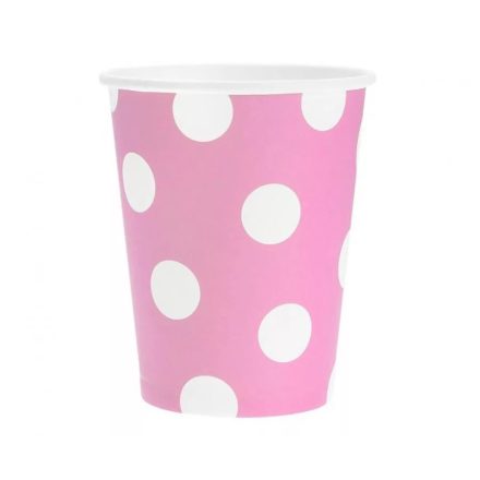 Pink Polka Dots rózsaszín papír pohár 6 db-os 270ml