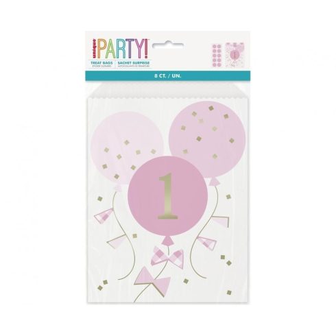 Pink 1st Birthday party bags papírzacskó 8 db-os 