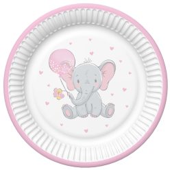 Baby elefánt Pink Balloon papírtányér 8 db-os 22,7 cm