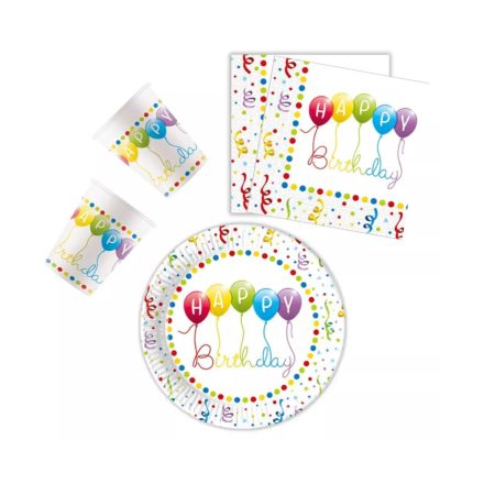 Happy Birthday party szett streamers 23 cm-es tányérral 36 db-os