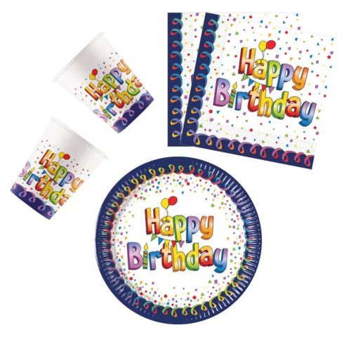 Happy Birthday party szett color 23cm-es tányérral 36db-os