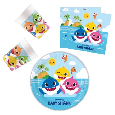 Baby Shark party szett 23cm-es tányérral 36db-os