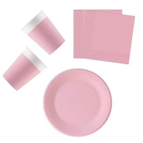 Rózsaszín party szett 23cm-es tányérral 36 db-os